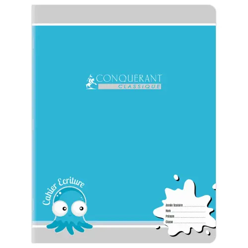 Cahier d'&eacute;criture agraf&eacute; Sey&egrave;s 4mm - A5+ 90g - 32 pages - Bleu - Conqu&eacute;rant 