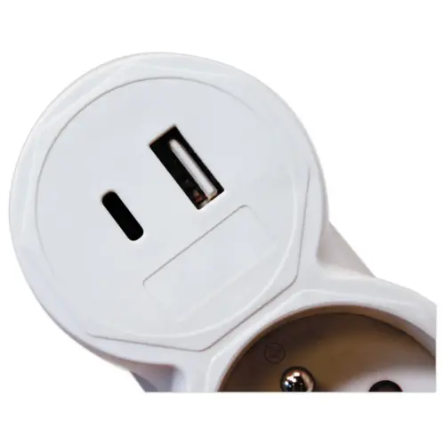 Bloc chargeur multiprise - 1 prise et 2 USB 