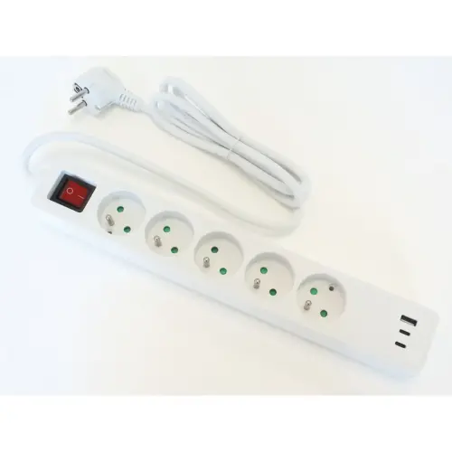 Blocs 5 prises - Avec USB et interrupteur - Câble 1,5m