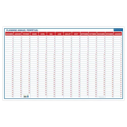 Planning annuel perpétuel - 60 x 99 cm - Décembre à janvier - BOUCHUT GRANDREMY