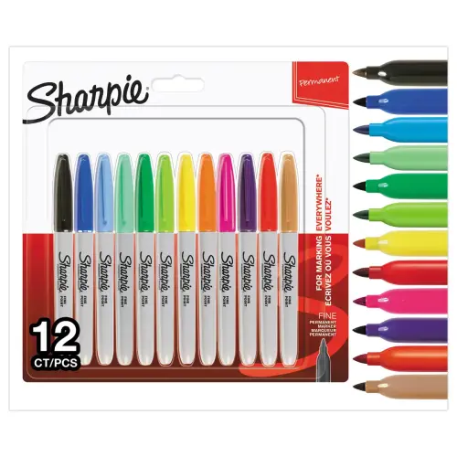 12 Marqueurs permanents FINE - Pointe conique 0.9mm - SHARPIE