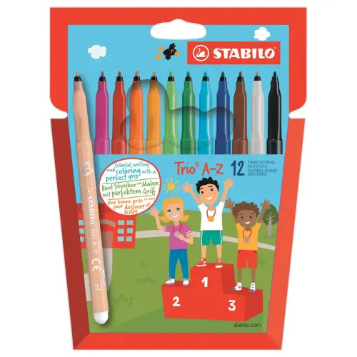 12 Feutres de coloriage Trio A-Z - Pointe moyenne - Encre eau - STABILO 