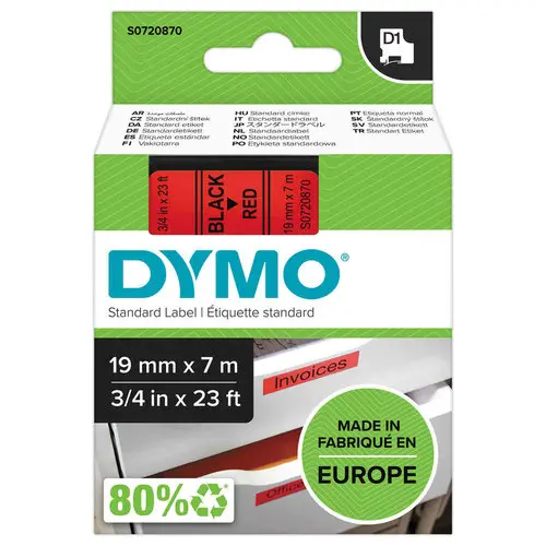 Ruban pour titreuse DYMO D1 19 mm rouge  impression noire 