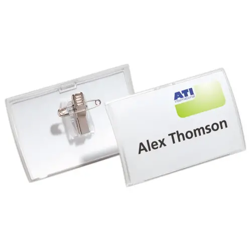 25 Badges Click Fold DURABLE - 9 x 5,4 cm - Fixation épingle + pince