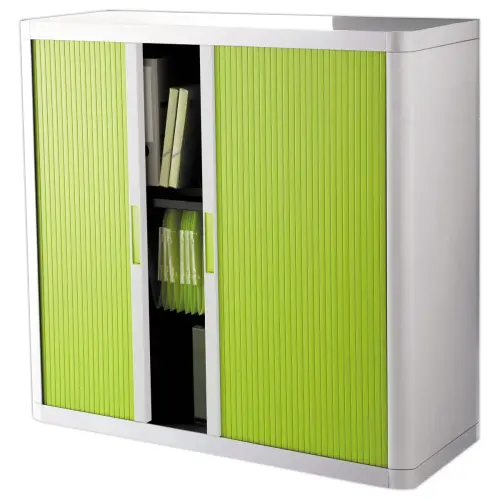 Armoire basse &agrave; rideaux Easyoffice - Blanc et vert anis - PAPERFLOW 