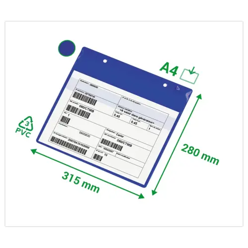 8 Pochettes logistiques magn&eacute;tiques A4 paysage bleu fonc&eacute; 