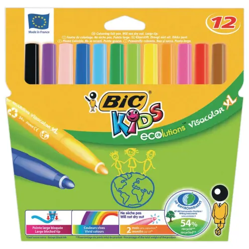 12 Feutres Kids Evolution - Pointe large - BIC