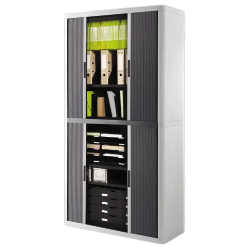 Armoire haute à rideaux gris anthracite Easyoffice - Hauteur 2m - PAPERFLOW