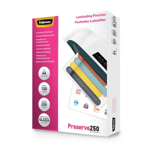 100 Pochettes de plastification brillantes A4 - 250 µ - Fellowes
