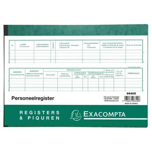 Registre du personnel Neerlandais Exacompta 6640X