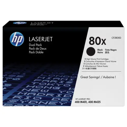 2 Toners HP 80X LaserJet - CF280XD - Noir
