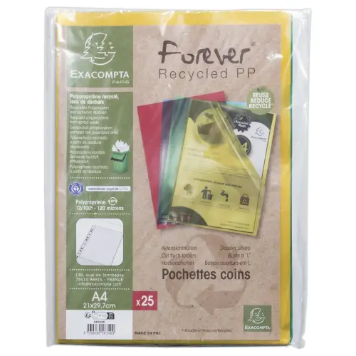 25 Pochettes coins Forever - Plastique recycl&eacute; 12/100e - EXACOMPTA 