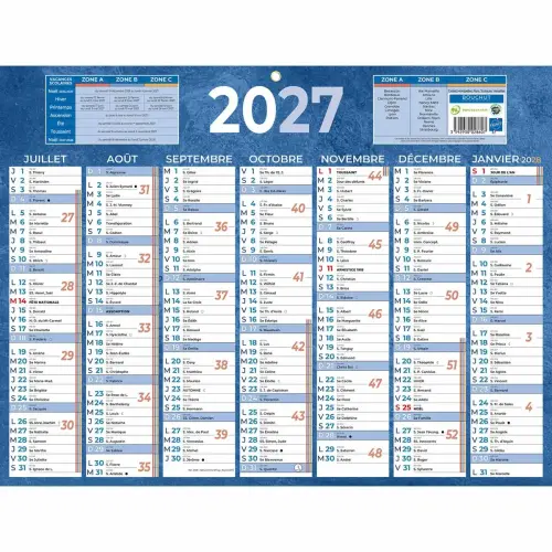 Calendrier de banque bleu 13 mois - 42x32 cm - BOUCHUT GRANDREMY