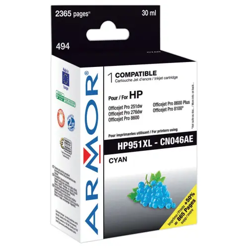 Cartouche éq. HP 951XL - Haute capacité - Cyan - OWA