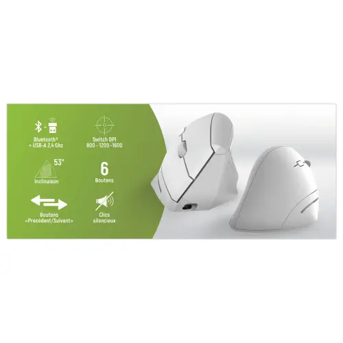 Souris ERGO sans fil - Verticale - Rechargeable - Blanc - T'NB