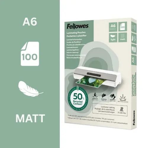 100 Pochettes de plastification mates - A6 - Recyclées - Fellowes