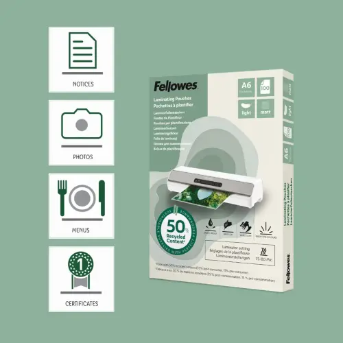 100 Pochettes de plastification mates - A6 - Recyclées - Fellowes