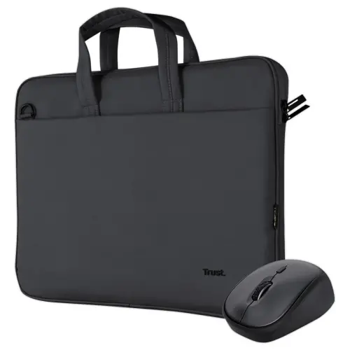 Sacoche pour PC 16" Recycl&eacute;e + Souris Sans Fil Noir - TRUST 