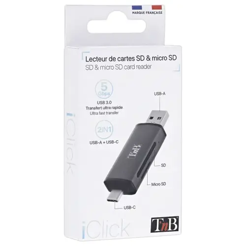 Lecteur Cartes 3 ports USB 3.0 - Aluminium - T'NB