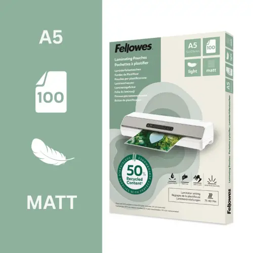 100 Pochettes de plastification mates - A5 - Recycl&eacute;es - Fellowes 