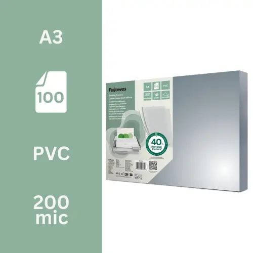 100 Couverture de reliure PVC cristal A3 - 200 microns - FELLOWES