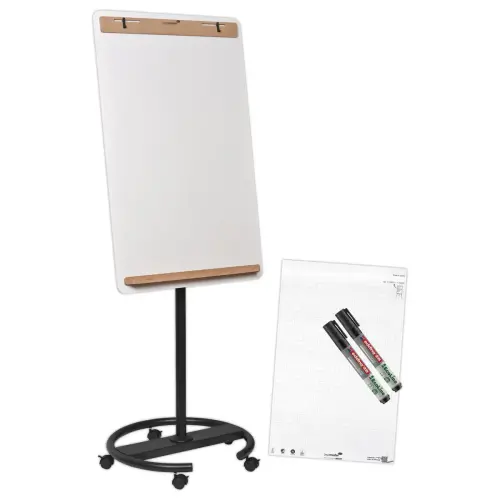 Tableau Pivotant 90&deg; &agrave; Roulettes en Acier C&eacute;ramique & Bois Naturel - LEGAMASTER 