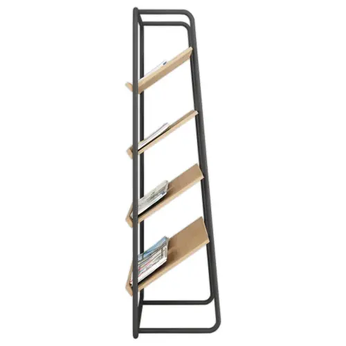 Présentoir de Sol en Acier Noir Mat & 4 Tablettes en bois - MEET
