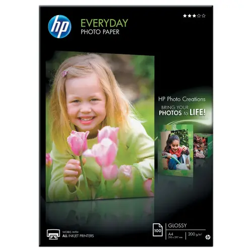 100 Feuilles de papier photo jet encre HP A4 200g semi gloss 