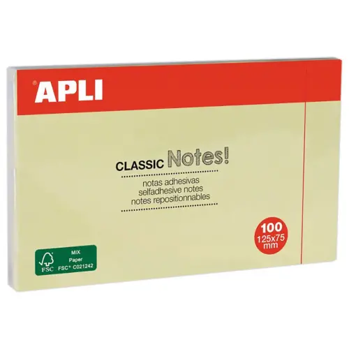 Bloc notes adhésives 125 x 75 mm 100 feuilles jaune