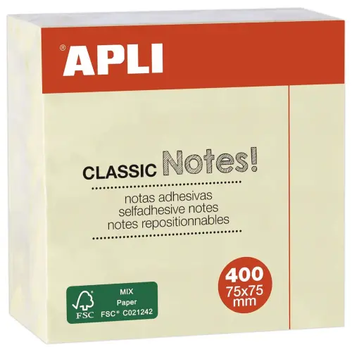 Bloc cube 400 feuilles 75x75 mm Jaune