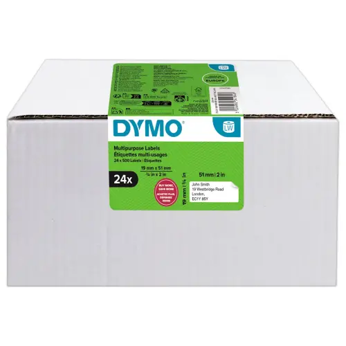 24 rouleaux de 500 &eacute;tiquettes LW 19x51mm - Dymo 