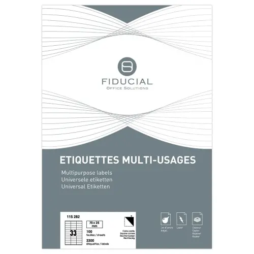 100 Planches de 33 étiquettes à coins carrés - 70 x 25 mm - FIDUCIAL OFFICE SOLUTIONS