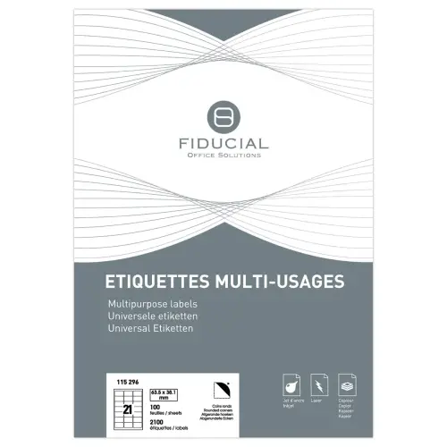 100 Planches de 21 étiquettes à coins ronds - 63,5 x 38,1 mm - FIDUCIAL OFFICE SOLUTIONS