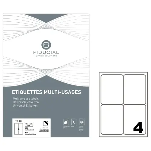 100 Etiquettes à coins ronds - 99,1 x 139 mm - 1 boîte de 100 planches - Fiducial