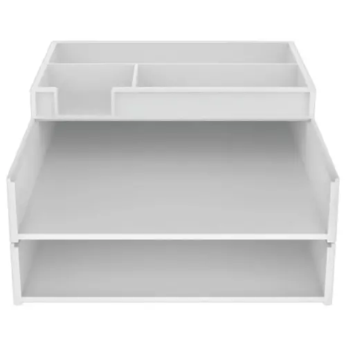 Set de 2 corbeilles à courrier blanches avec trieur de bureau