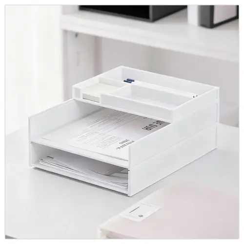 Set de 2 corbeilles à courrier blanches avec trieur de bureau