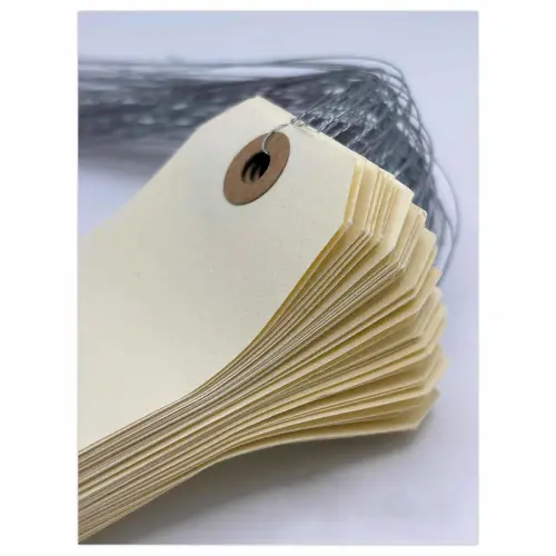 1000 Etiquettes am&eacute;ricaines &agrave; &oelig;illet + fil de fer 100 x 51 mm 