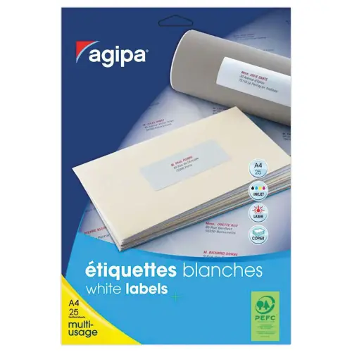 25 Planches d'étiquettes MU 199,6X143,5mm soit 50 étiquettes blanches