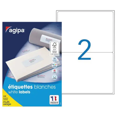 100 Planches d'étiquettes MU 199,6x143,5 mm soit 200 étiquettes blanches