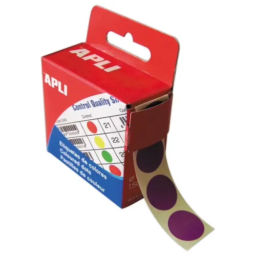 Boîte distributrice de 150 pastilles gommettes rondes Ø 15 mm mauve
