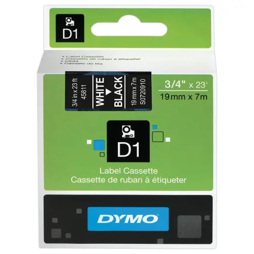 Ruban pour titreuse D1 - 19 mm - Impression blanc sur fond noir - DYMO