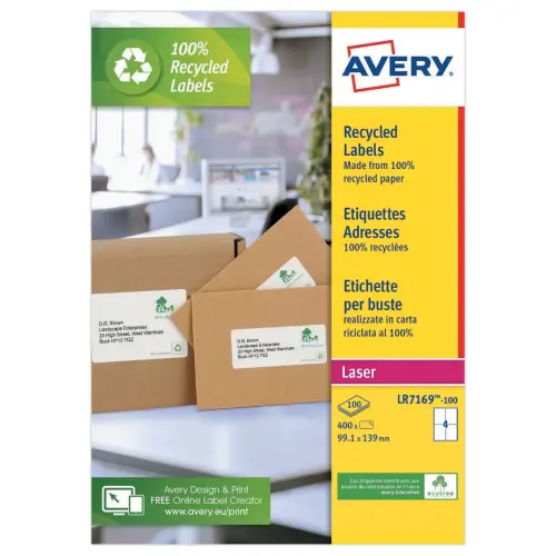 100 Planches d'étiquettes laser - 99,1x139 mm - soit 400 étiq/boîte - AVERY