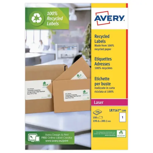 100 Planches d'étiquettes laser AVERY 199,6 x 289,1 mm soit 100 étiq/boîte