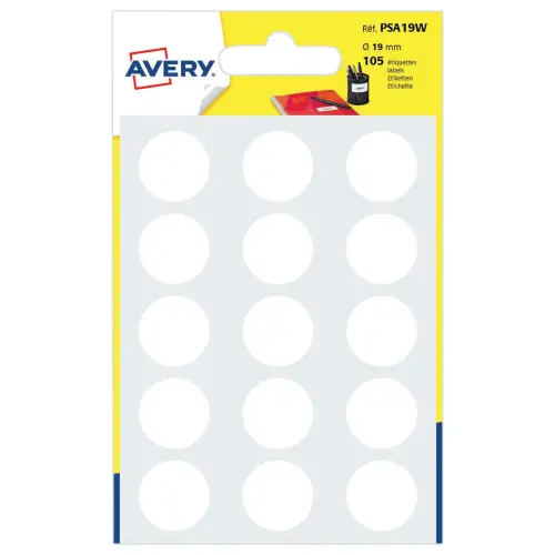 105 pastilles gommettes rondes, &Oslash; 19 mm,blanc 