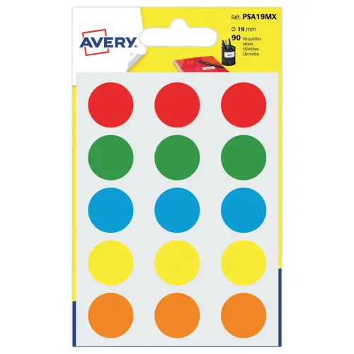 90 pastilles gommettes rondes - &Oslash; 19 mm - AVERY 