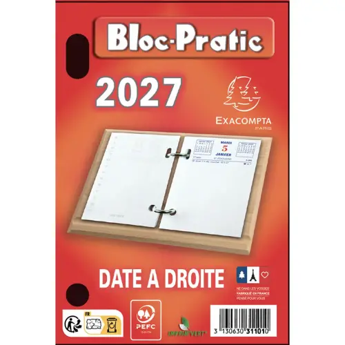 Bloc-&eacute;ph&eacute;m&eacute;ride date &agrave; droite - 8,2 x 12 cm - Janvier &agrave; d&eacute;cembre 