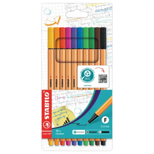 10 Stylos-feutres point 88 - Pointe fine - Encre eau - STABILO