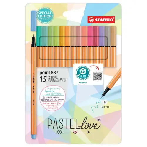 15 stylos-feutres point 88 - Pointe fine - Encre eau - STABILO