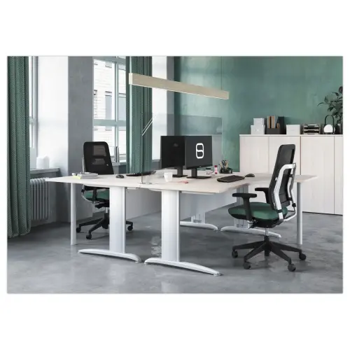 Bureau BUENOS AIRES compact retour &agrave; gauche h&ecirc;tre/blanc, L160 