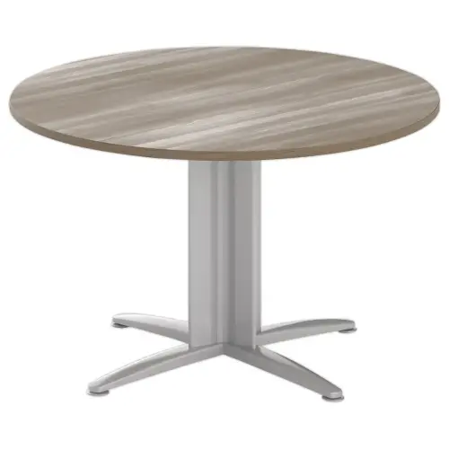 Table r&eacute;union ronde diam. 116cm noyer/aluminium 